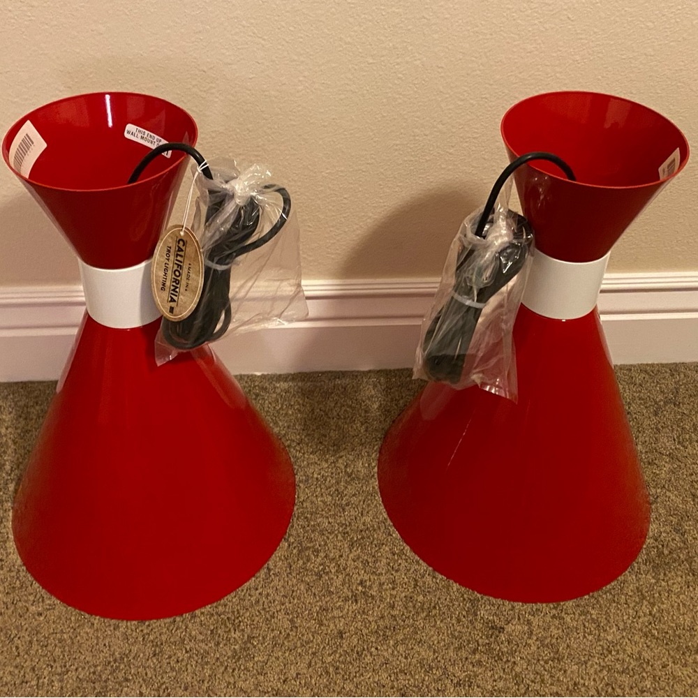 TROY RLM Mid Century 12” Red & White Pendants (Pair) - missing canopies